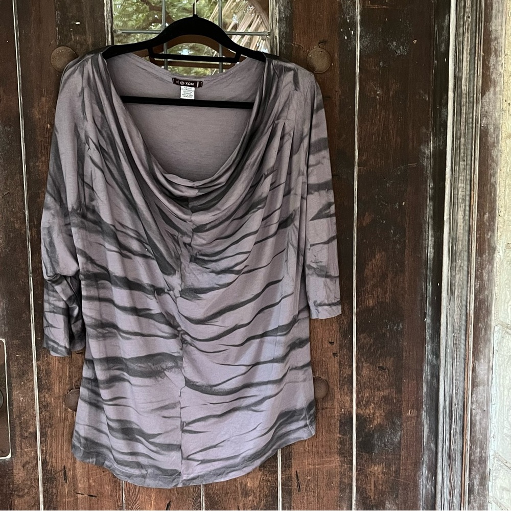 XCVI | Gray Tie Dye Cowl Drape Neck Top XL
